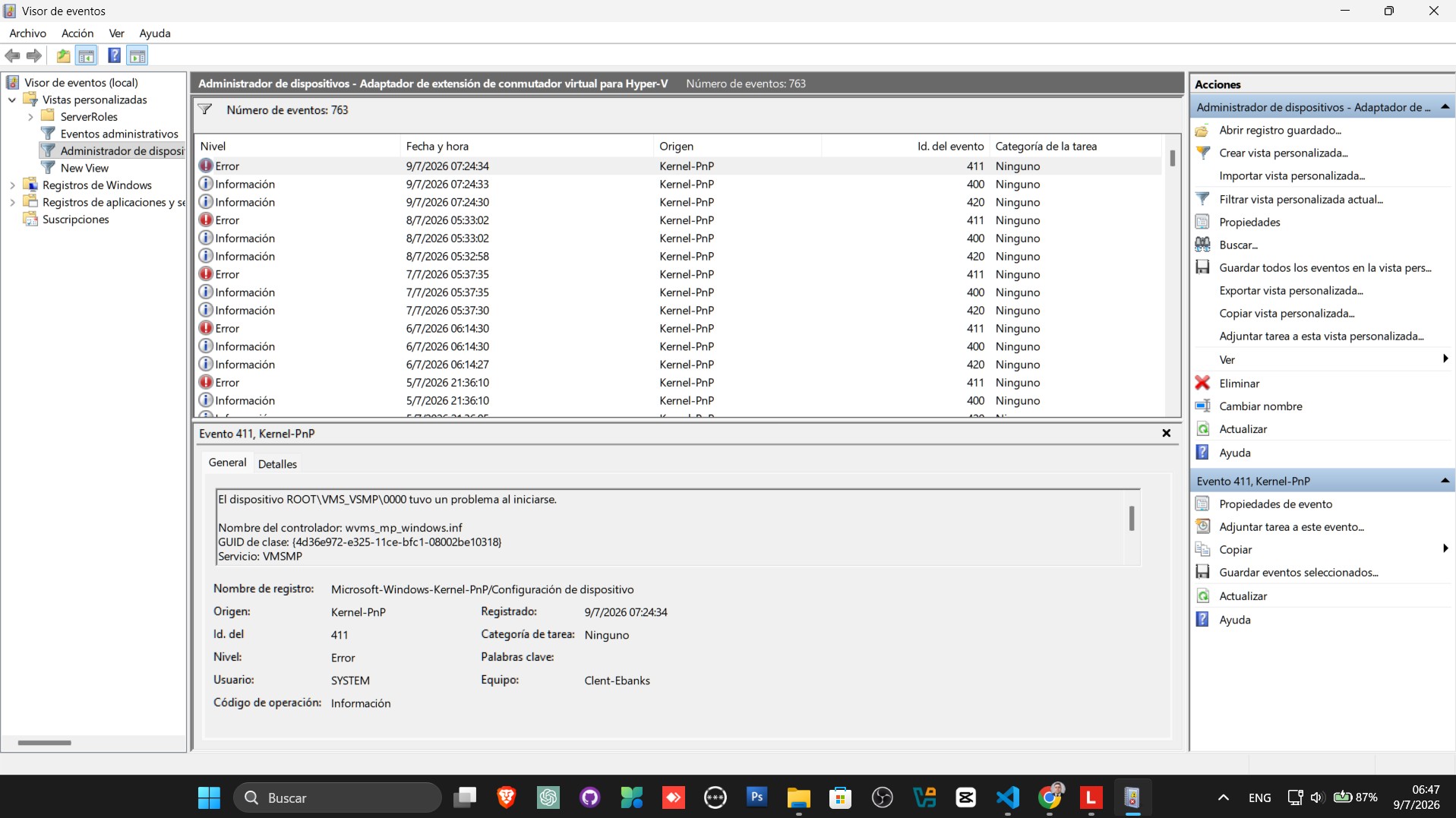 Registros de Windows dentro del Visor de Eventos